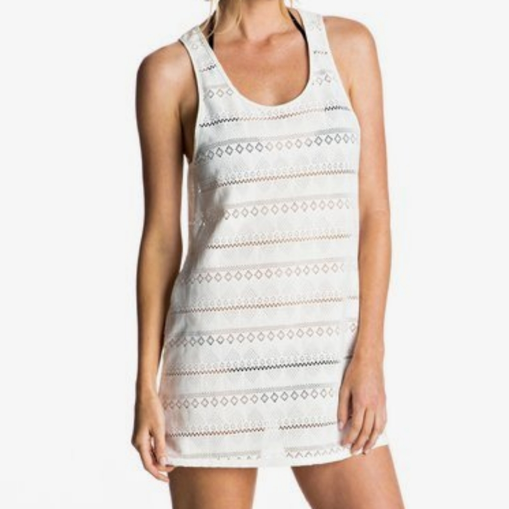 Roxy cream crochet easy dress swim cover-up